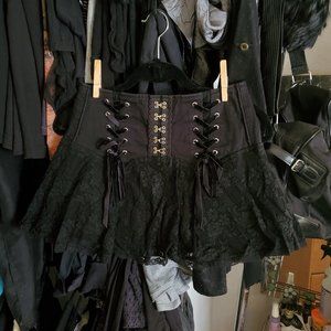 Tripp NYC Mini Skirt Lace Overlay Piping Hook & Eyes Lacing Velvet Like …